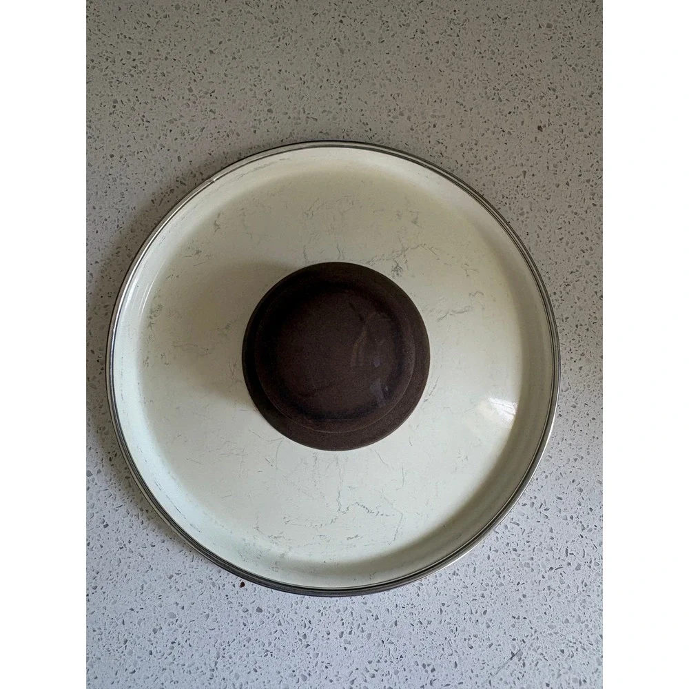 Vintage 70s Enamel Saucepan with Lid Retro Vegetable Botanical MCM Cottagecore